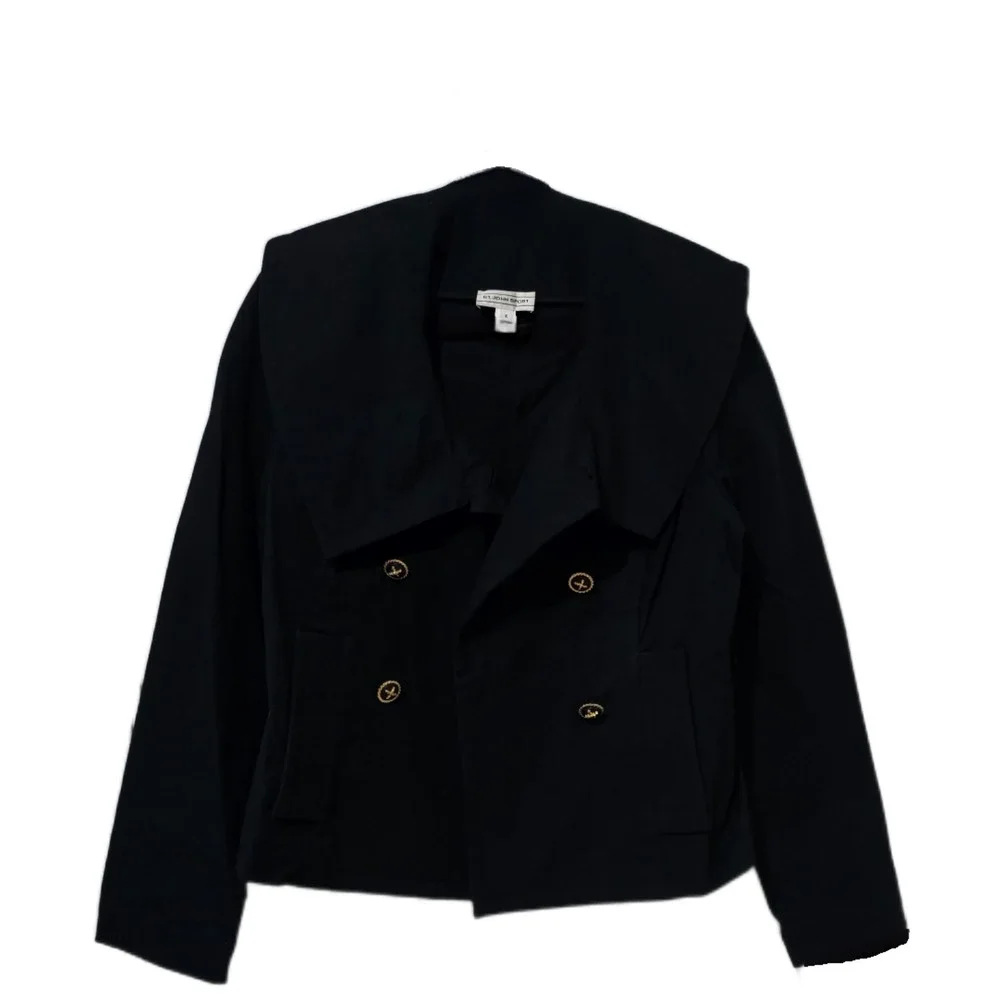 St. John Sport Womens Black Double Breasted Wide Collar Jacket Gold Buttons S